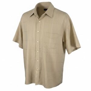 Lyle & Scott Scotland Mens Large Linen Cotton Short Sleeve Button Up Shirt Tan